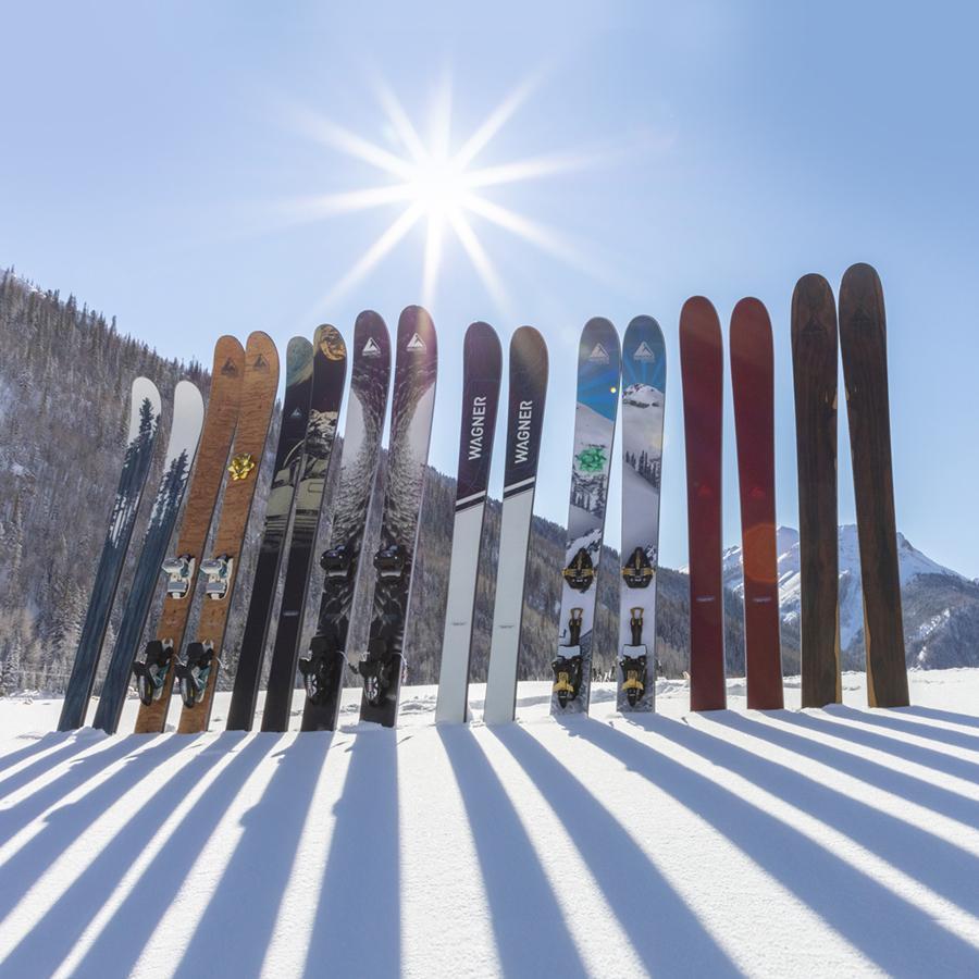Wagner Custom skis in the snow sunny day San Juan Mountains Telluride Colorado