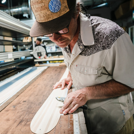 Scott Hargreave works on a ski core at the Wagner Custom Factory