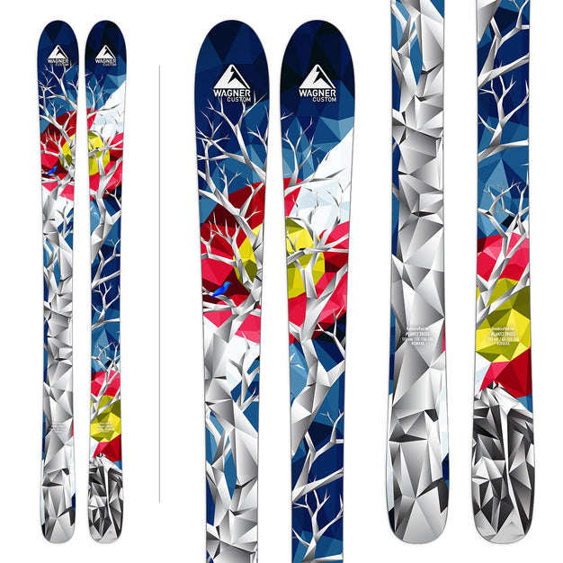 Wagner Custom Skis "San Joaquin" stock topsheet graphic. A triangle-pattern representing aspen trees on blue.