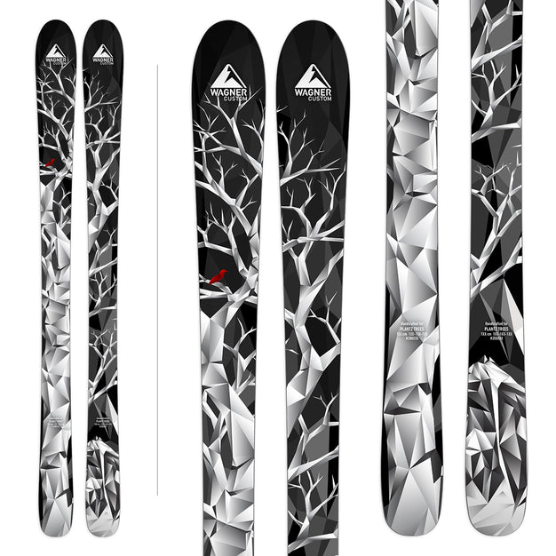 Wagner Custom Skis "San Joaquin" stock topsheet graphic. A triangle-pattern representing aspen trees on black.
