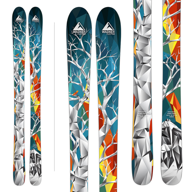 Wagner Custom Skis "San Joaquin" stock topsheet graphic. A triangle-pattern representing aspen trees on teal.